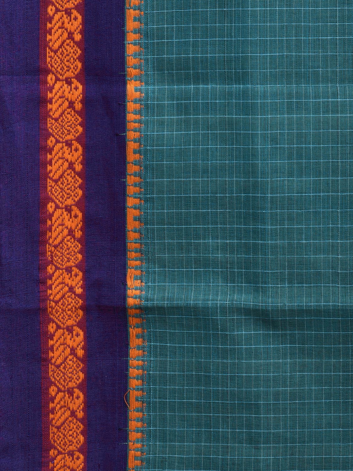 Teal and Dark Blue Narayanpet Cotton Handloom Saree with Checks Design No Blouse np1038