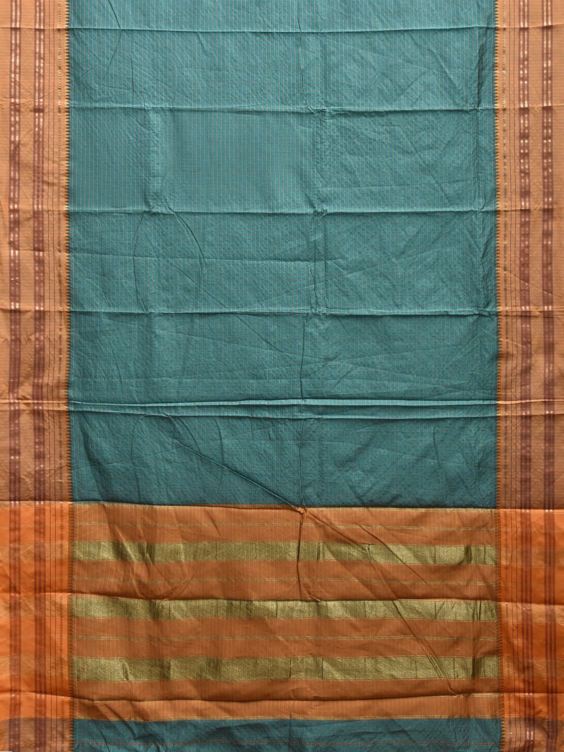Teal and Mustard Bamboo Cotton Viscose Silk Saree with Checks Design No Blouse bc0649