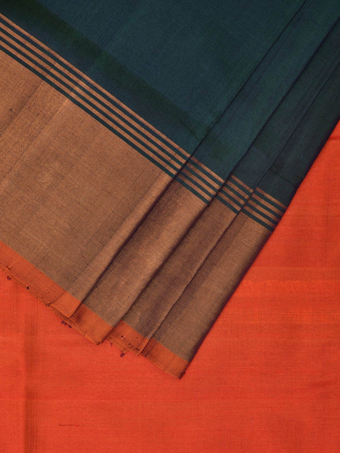 Teal and Orange Uppada Plain Silk Handloom Saree with Contrast Pallu Design u2234