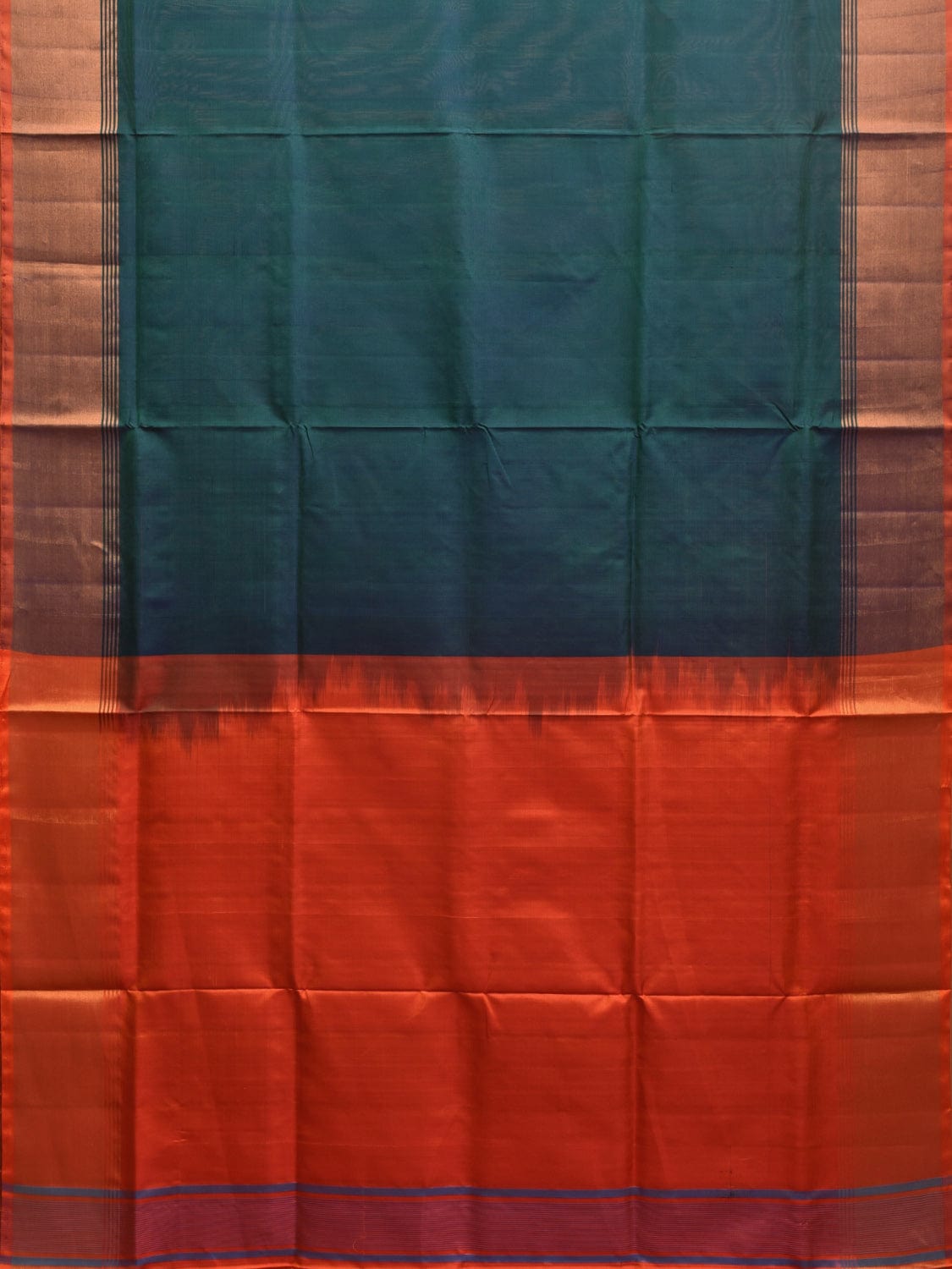 Teal and Orange Uppada Plain Silk Handloom Saree with Contrast Pallu Design u2234