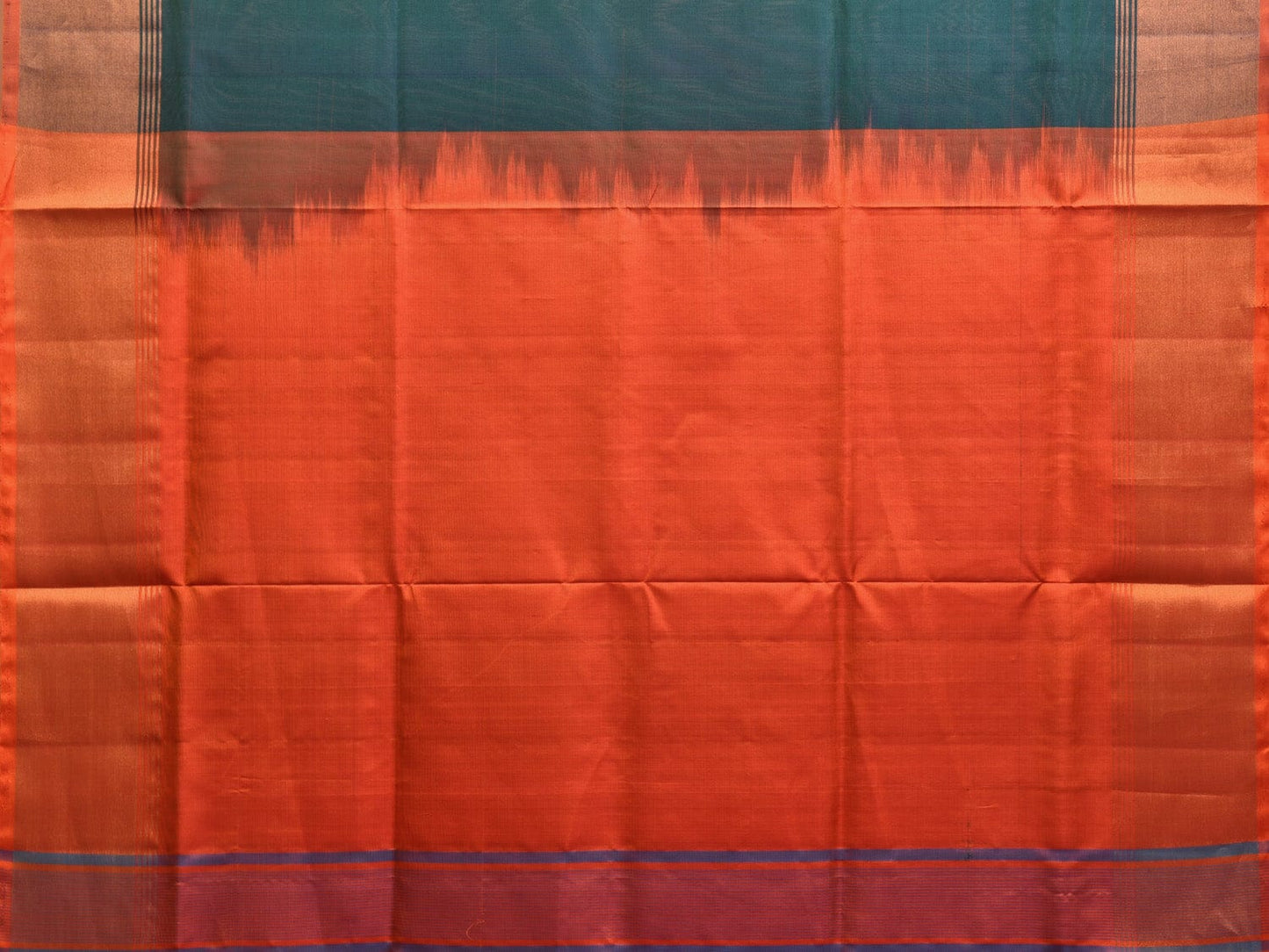 Teal and Orange Uppada Plain Silk Handloom Saree with Contrast Pallu Design u2234