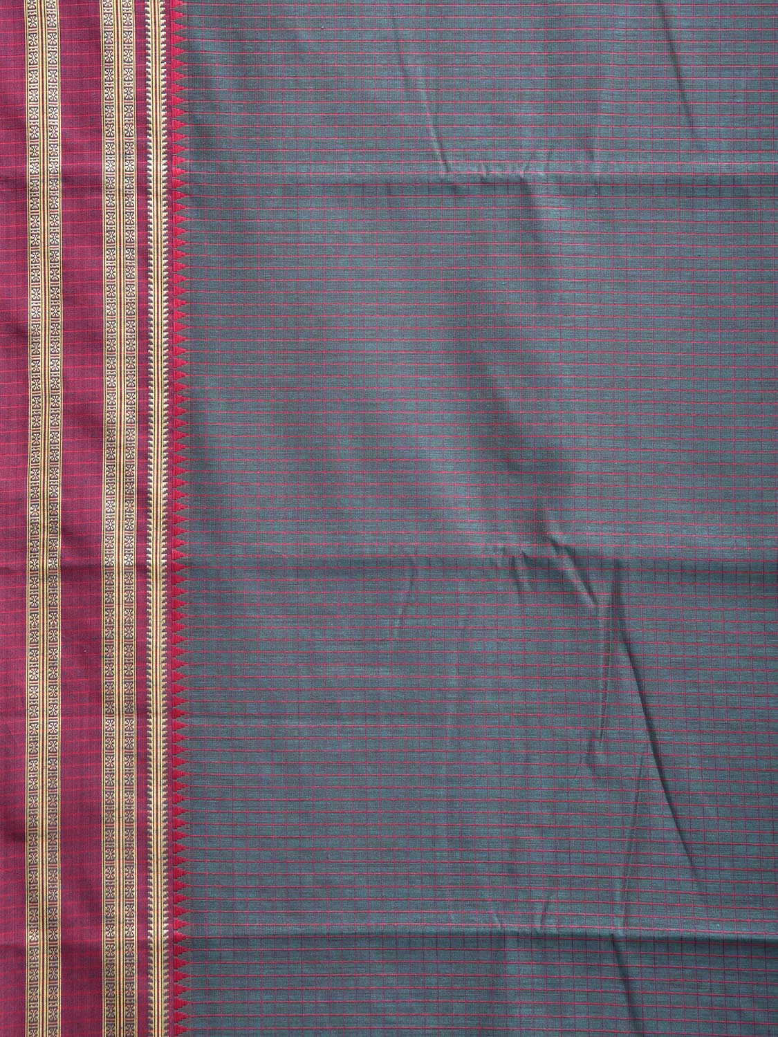 Teal and Pink Bamboo Cotton Saree with Checks Design No Blouse bc0809