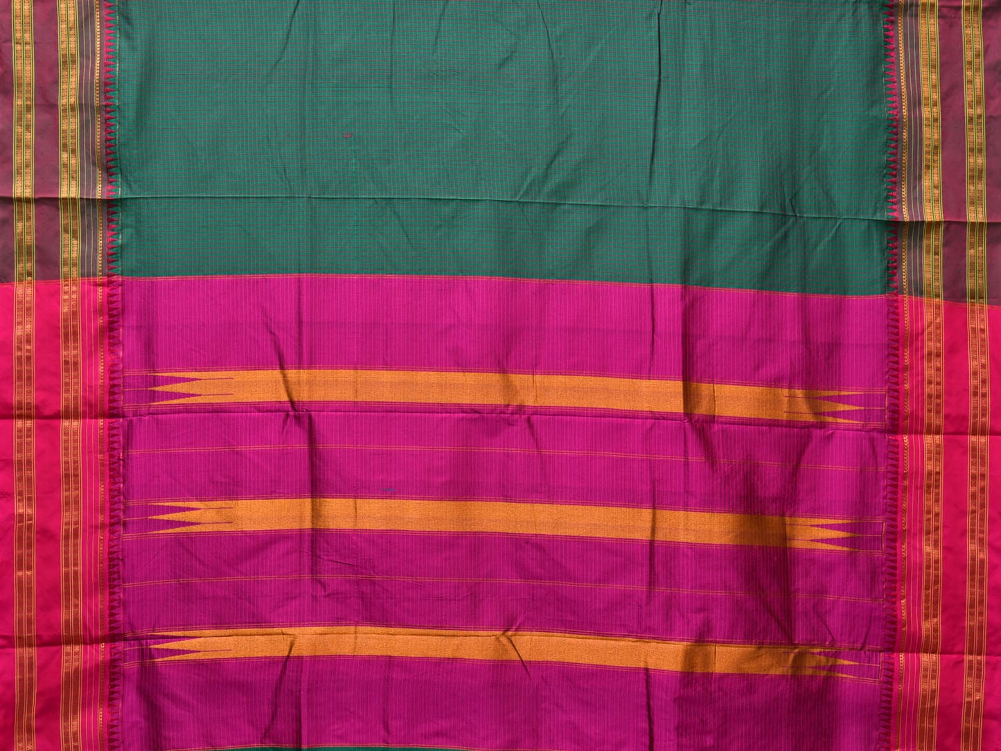 Teal and Pink Narayanpet Silk Handloom Saree with Checks Design No Blouse np0679