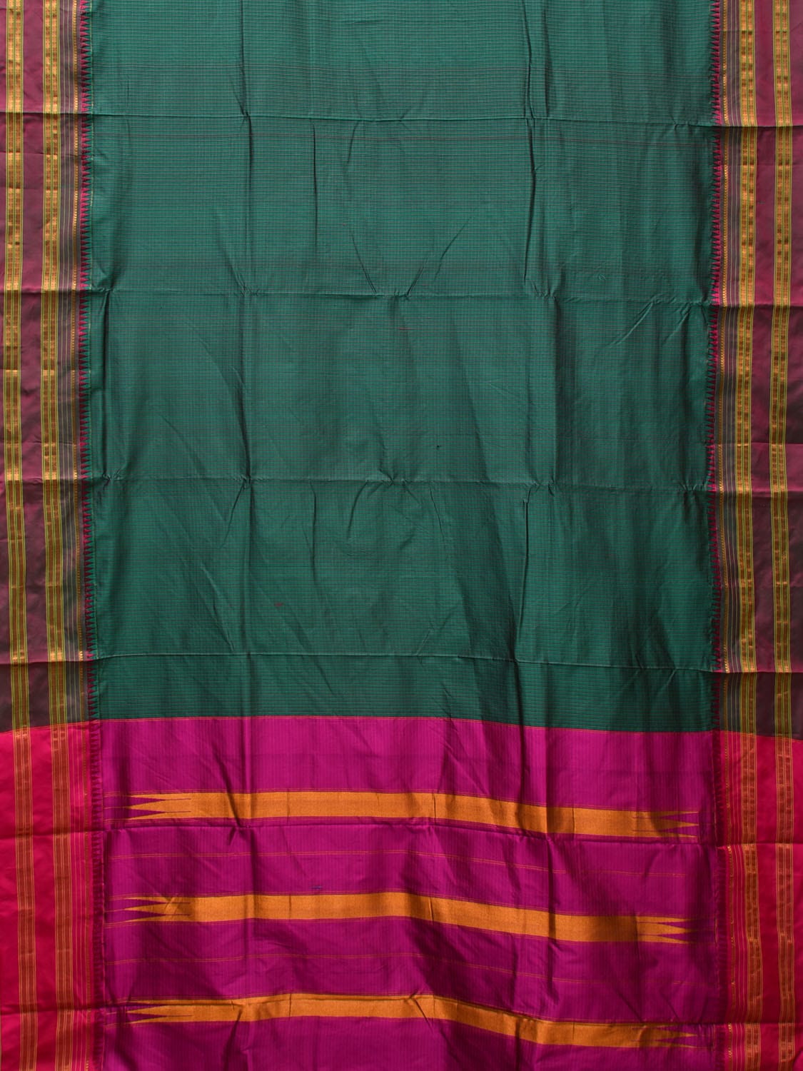 Teal and Pink Narayanpet Silk Handloom Saree with Checks Design No Blouse np0679