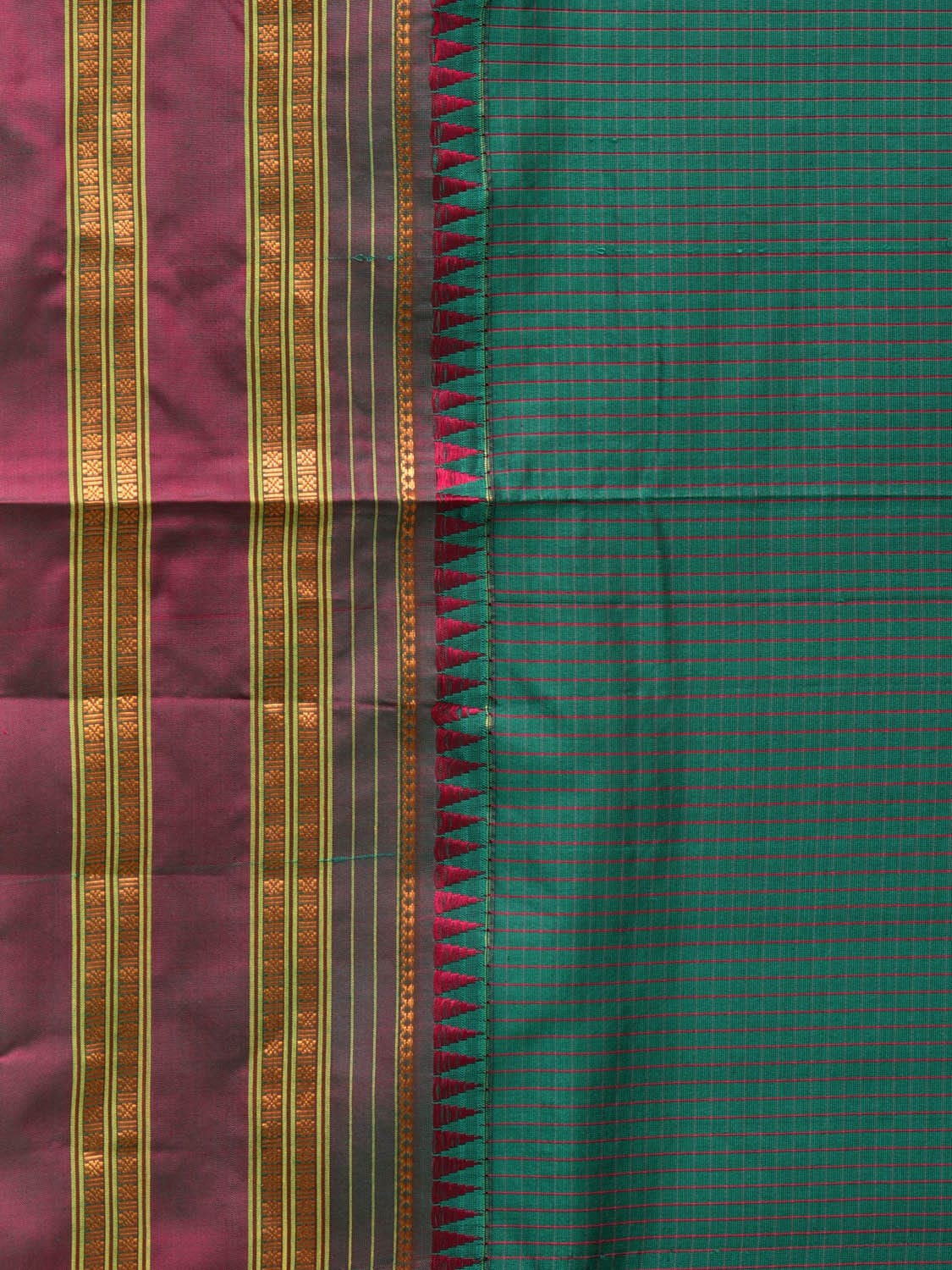 Teal and Pink Narayanpet Silk Handloom Saree with Checks Design No Blouse np0679