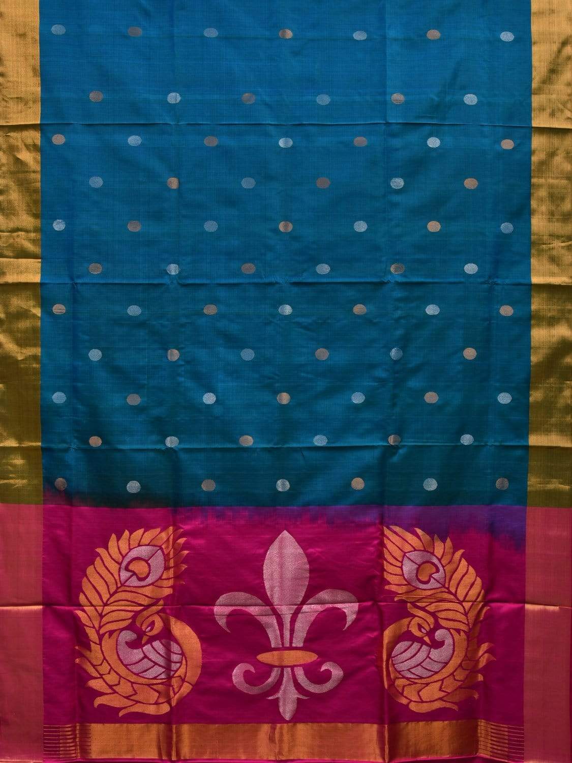 Teal and Pink Uppada Silk Handloom Saree with Peacocks Pallu Design u1786