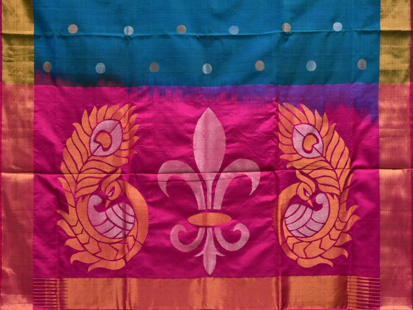 Teal and Pink Uppada Silk Handloom Saree with Peacocks Pallu Design u1786
