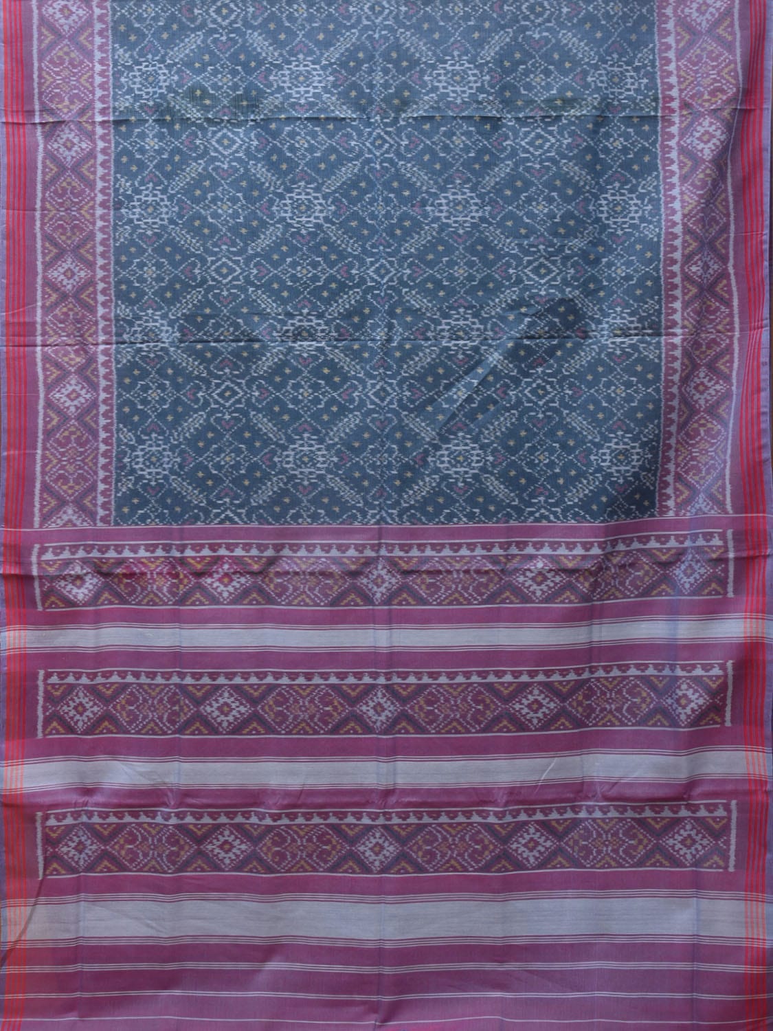 Teal and Purple Ikat Cotton Handloom Saree with Grill Design i0813