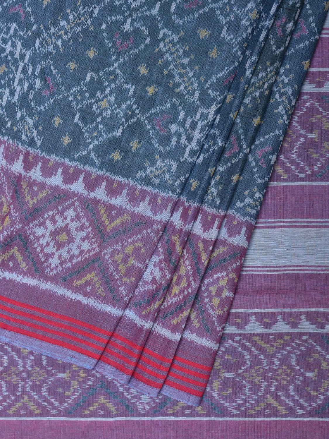 Teal and Purple Ikat Cotton Handloom Saree with Grill Design i0813