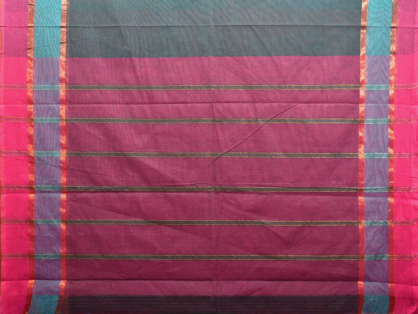Teal and Purple Kanchipuram Cotton Plain Saree with Strips Pallu Design k0613