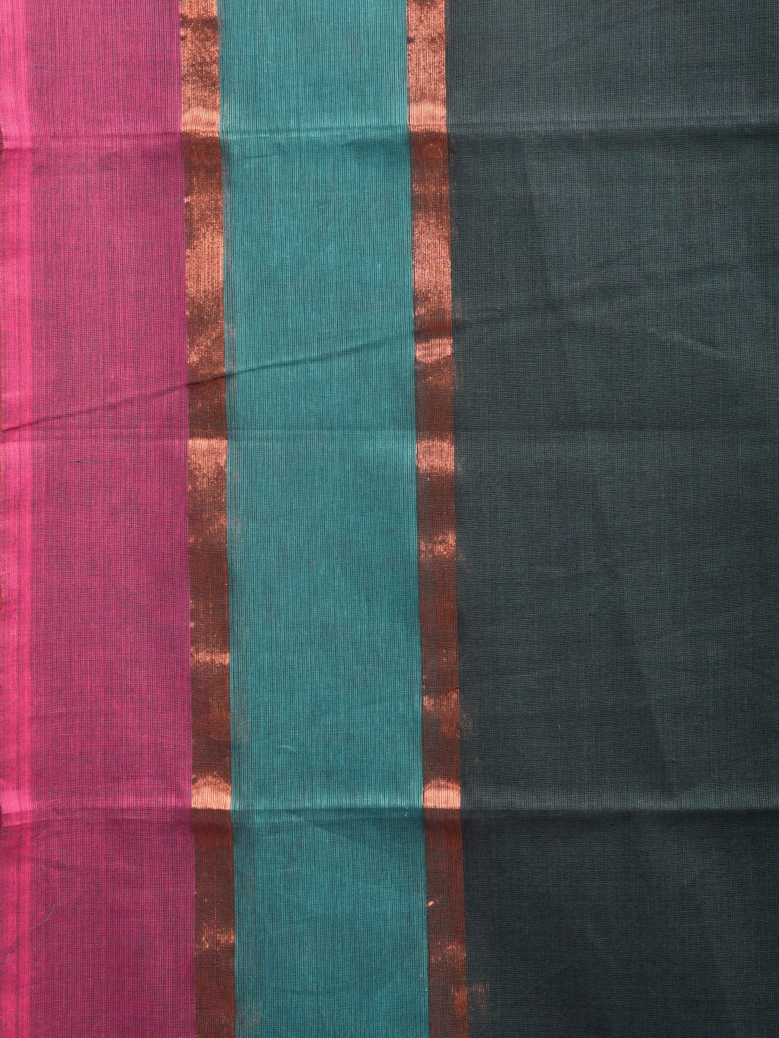 Teal and Purple Kanchipuram Cotton Plain Saree with Strips Pallu Design k0613