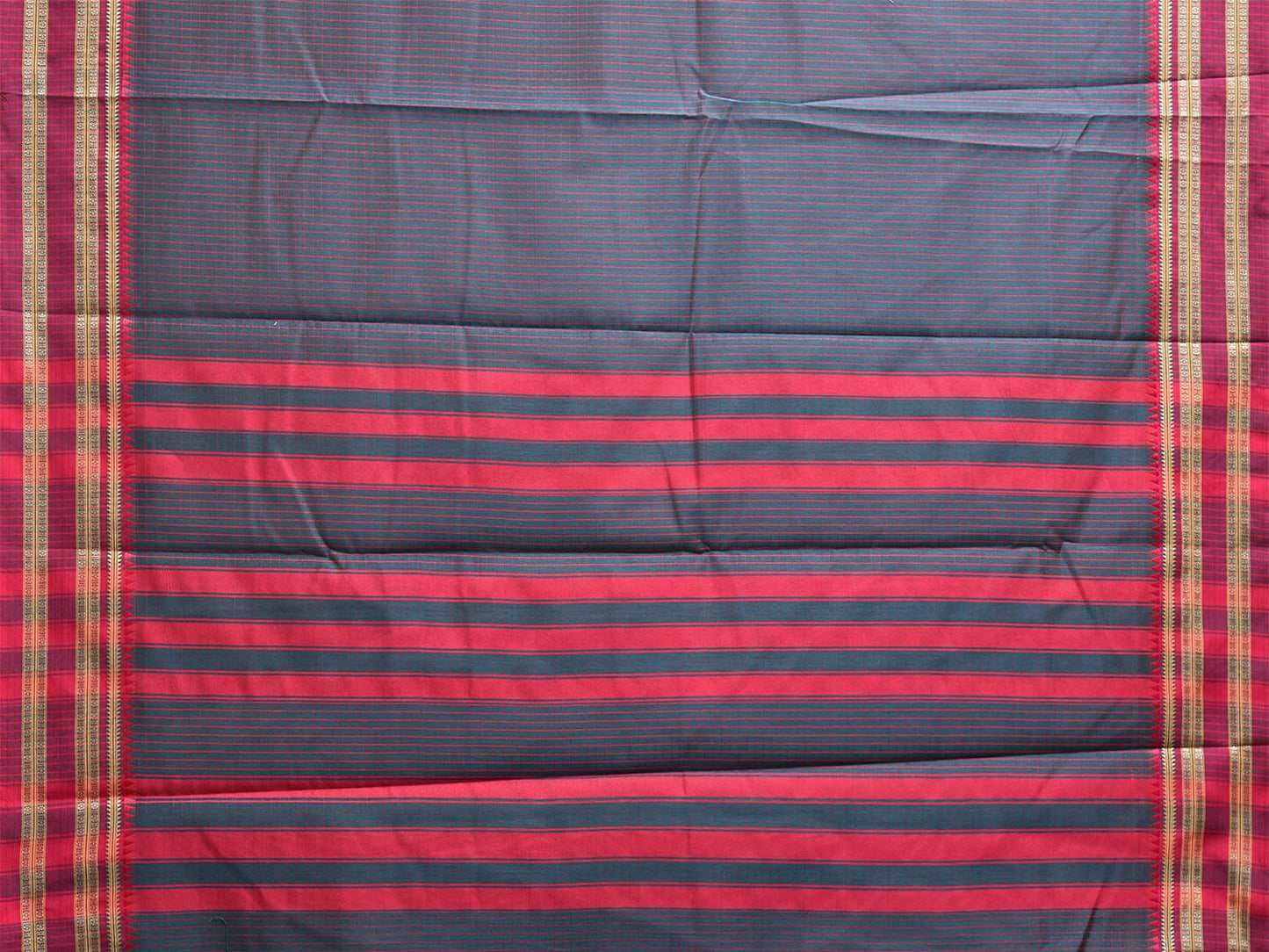 Teal and Red Bamboo Cotton Saree with Checks Design No Blouse bc0774