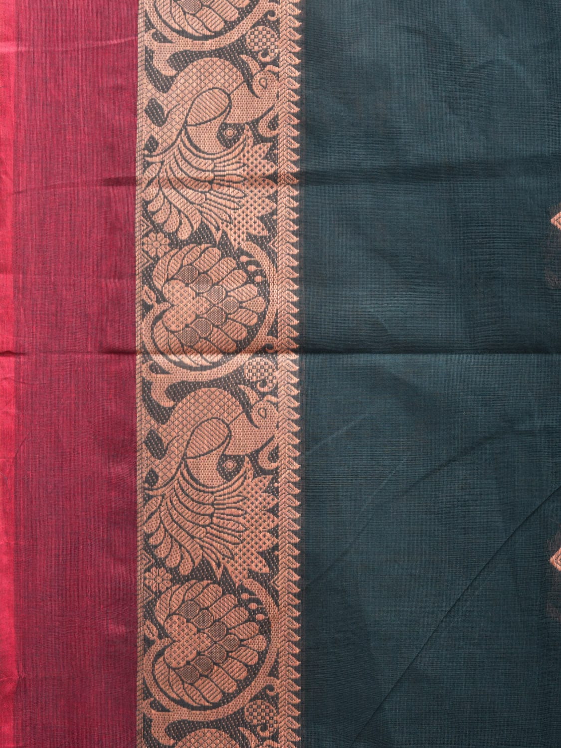 Teal and Red Kanchipuram Cotton Saree with Body Buta and Border Design k0609
