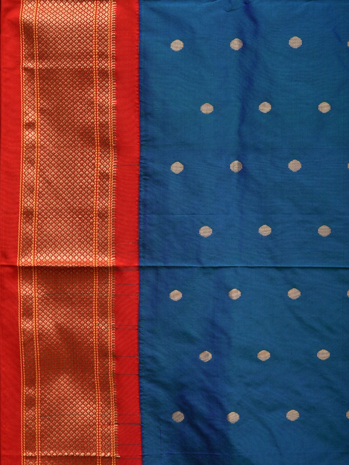 Teal and Red Paithani Silk Handloom Saree with Pallu Design p0453