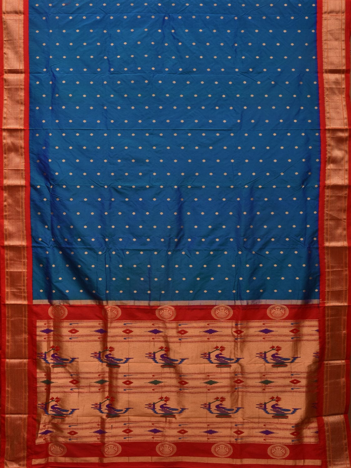 Teal and Red Paithani Silk Handloom Saree with Pallu Design p0453