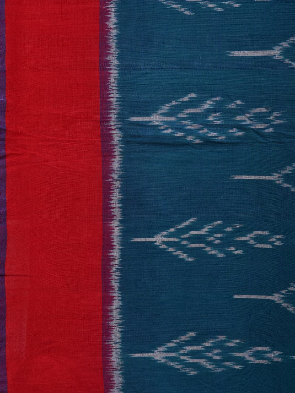 Teal and Red Pochampally Ikat Cotton Handloom Saree with All Over Design i0723