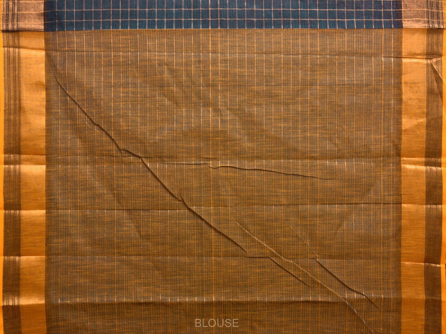 Teal and Yellow Kanchipuram Cotton Saree with Big Checks Design k0598