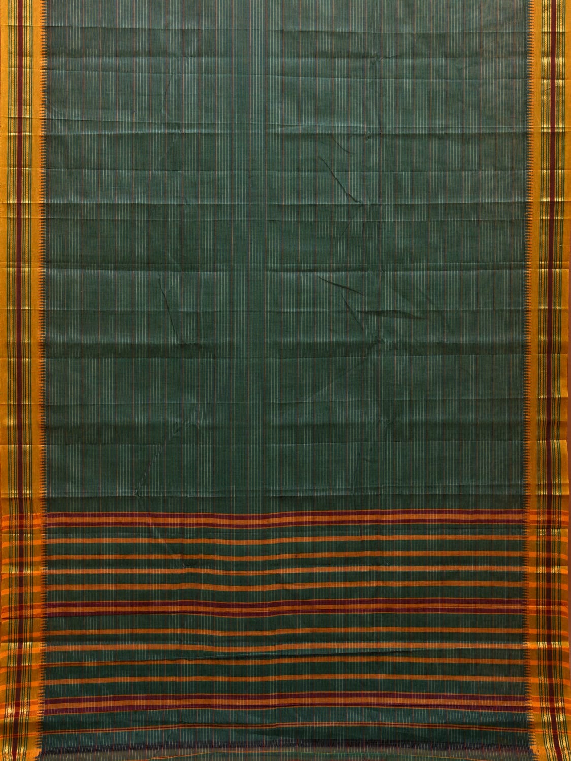 Teal and Yellow Narayanpet Cotton Handloom Saree with Strips Design No Blouse np1011