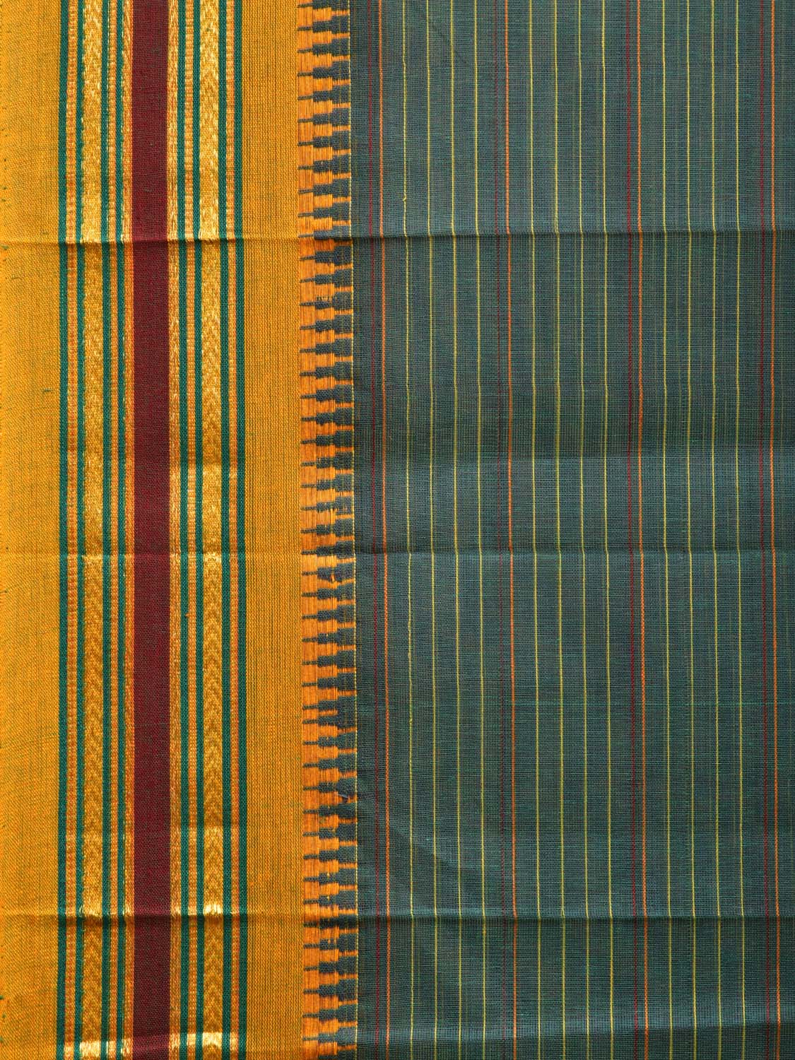 Teal and Yellow Narayanpet Cotton Handloom Saree with Strips Design No Blouse np1011