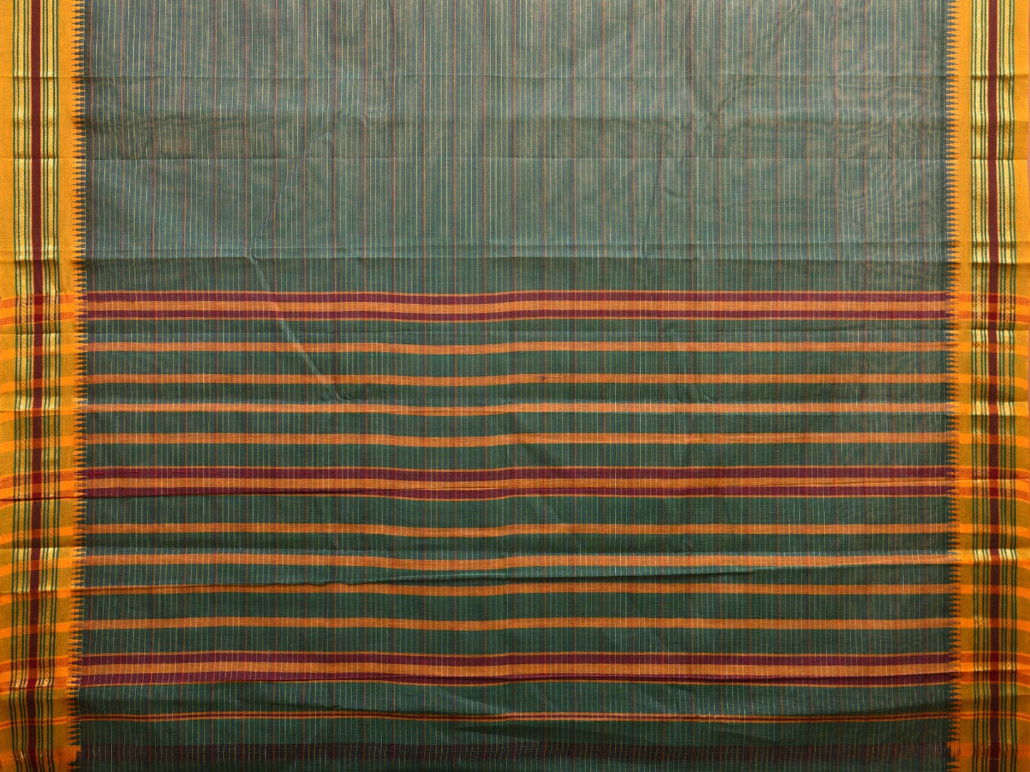 Teal and Yellow Narayanpet Cotton Handloom Saree with Strips Design No Blouse np1011