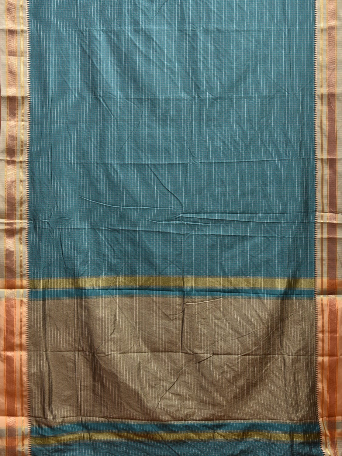 Teal Bamboo Cotton Viscose Silk Saree with Strips Design No Blouse bc0592
