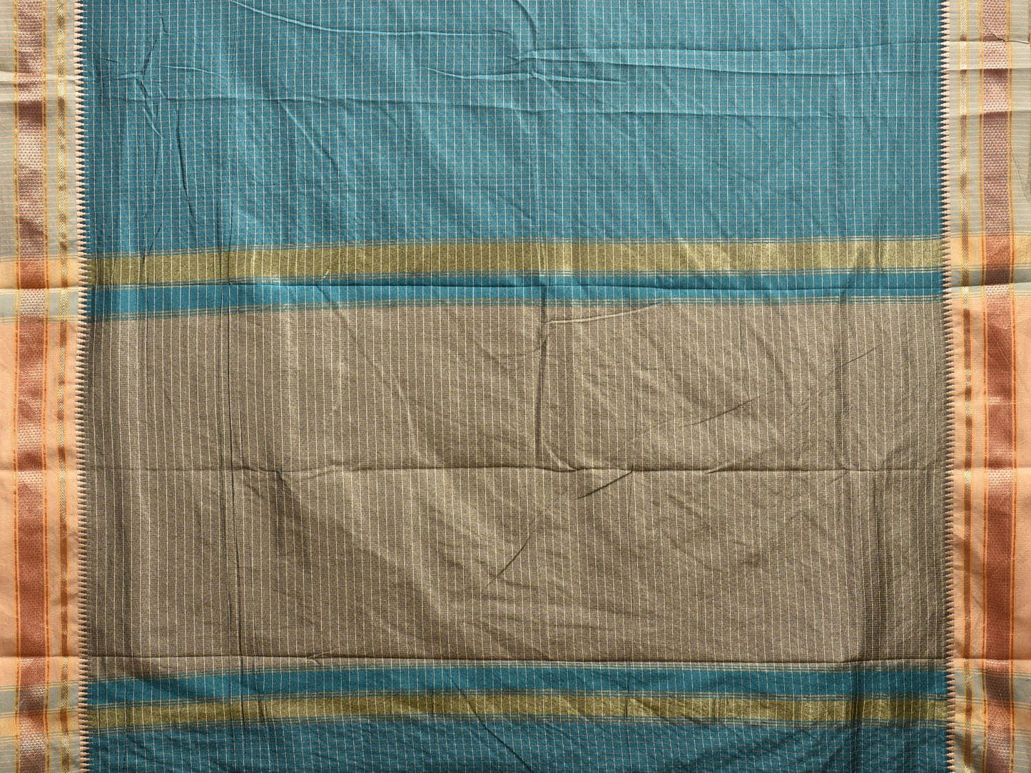 Teal Bamboo Cotton Viscose Silk Saree with Strips Design No Blouse bc0592