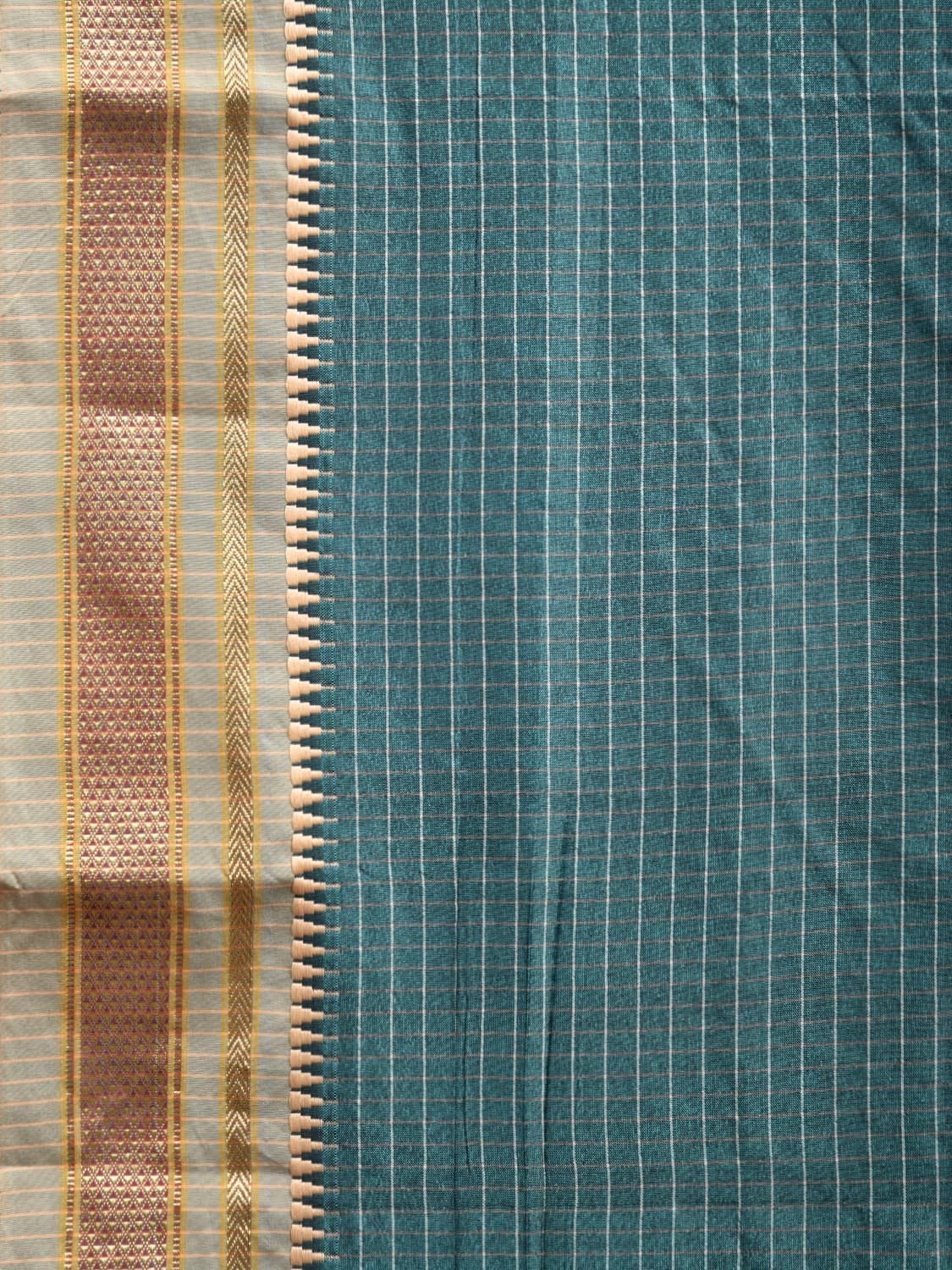 Teal Bamboo Cotton Viscose Silk Saree with Strips Design No Blouse bc0592