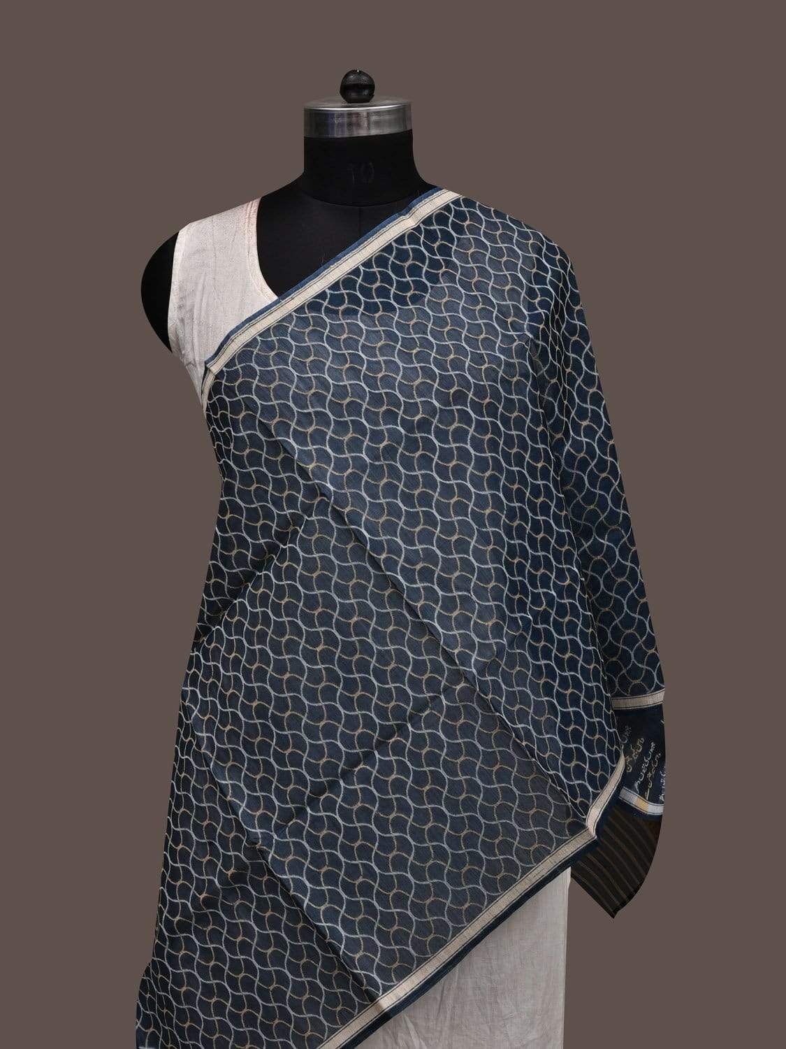 Teal Banaras Cotton Silk Handloom Stole with Grill Design ds2371