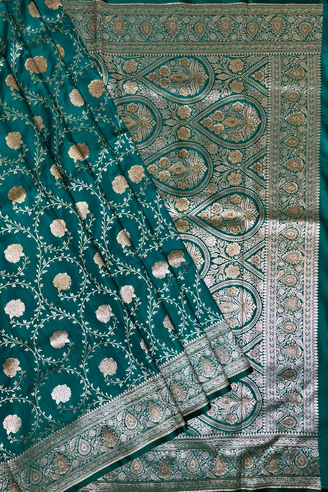 Teal Banaras Katan Silk Saree with Body Butti and Stone Work Design b0168ds