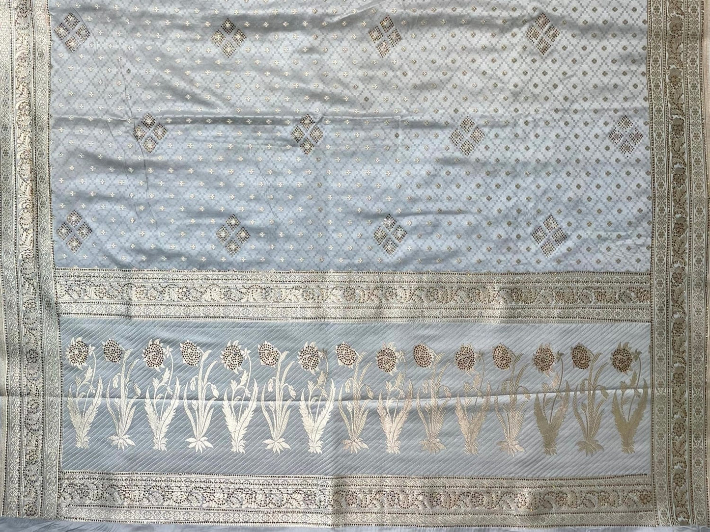 Teal Banaras Katan Silk Saree with Body Butti and Stone Work Design b0418ds