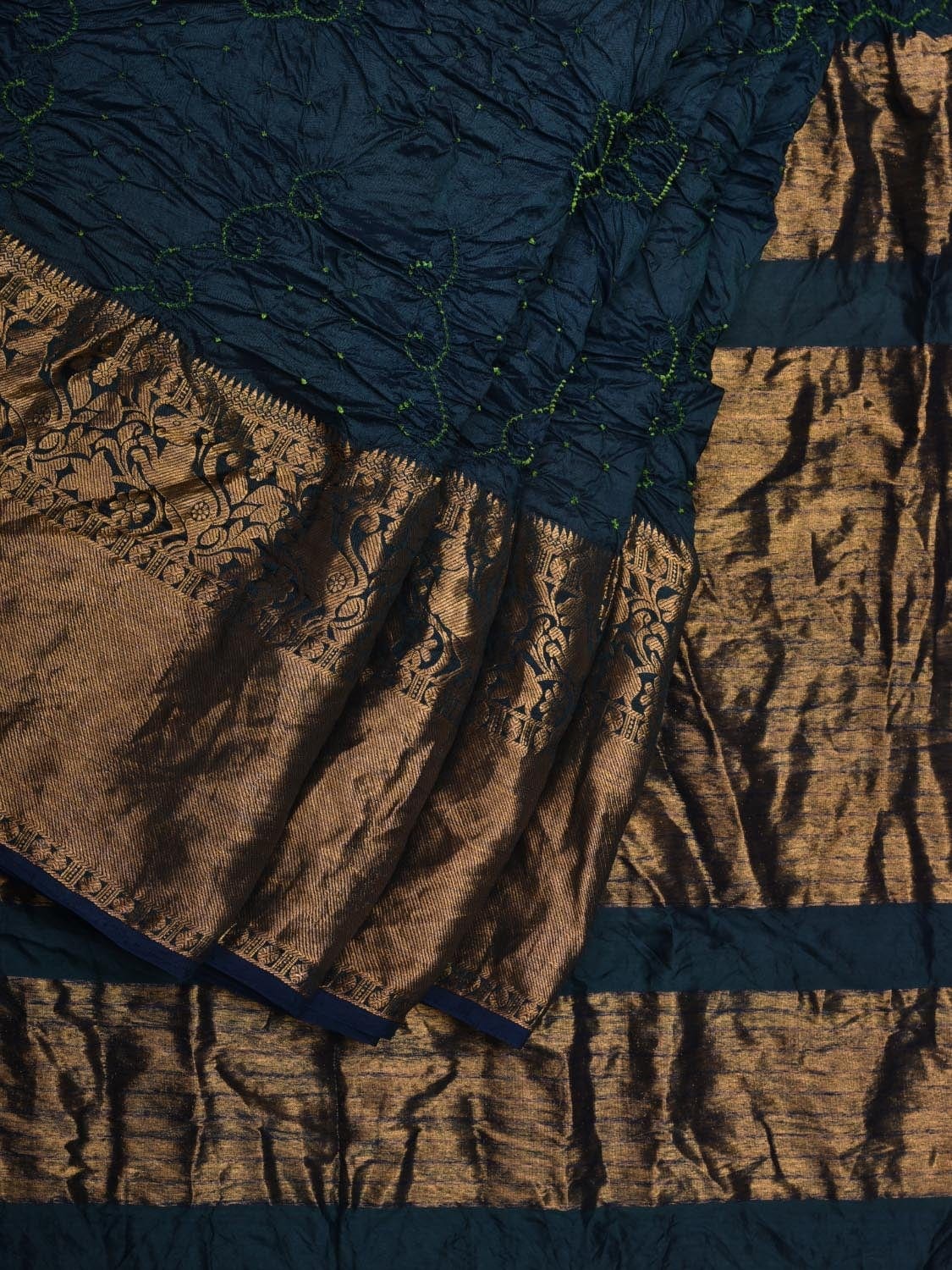 Teal Bandhani Kanchipuram Silk Handloom Saree with Mango Body Buta Design bn0320