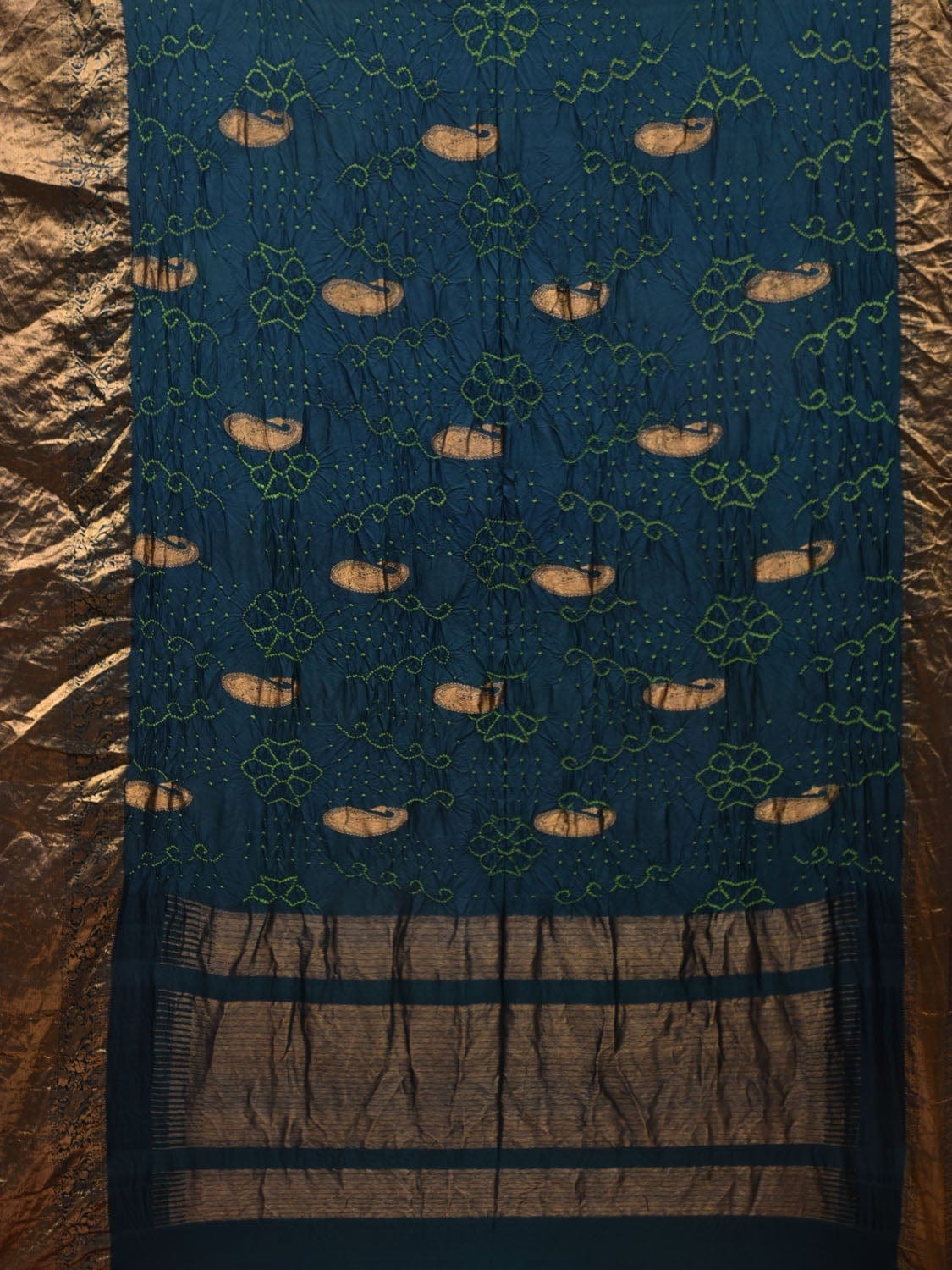 Teal Bandhani Kanchipuram Silk Handloom Saree with Mango Body Buta Design bn0320