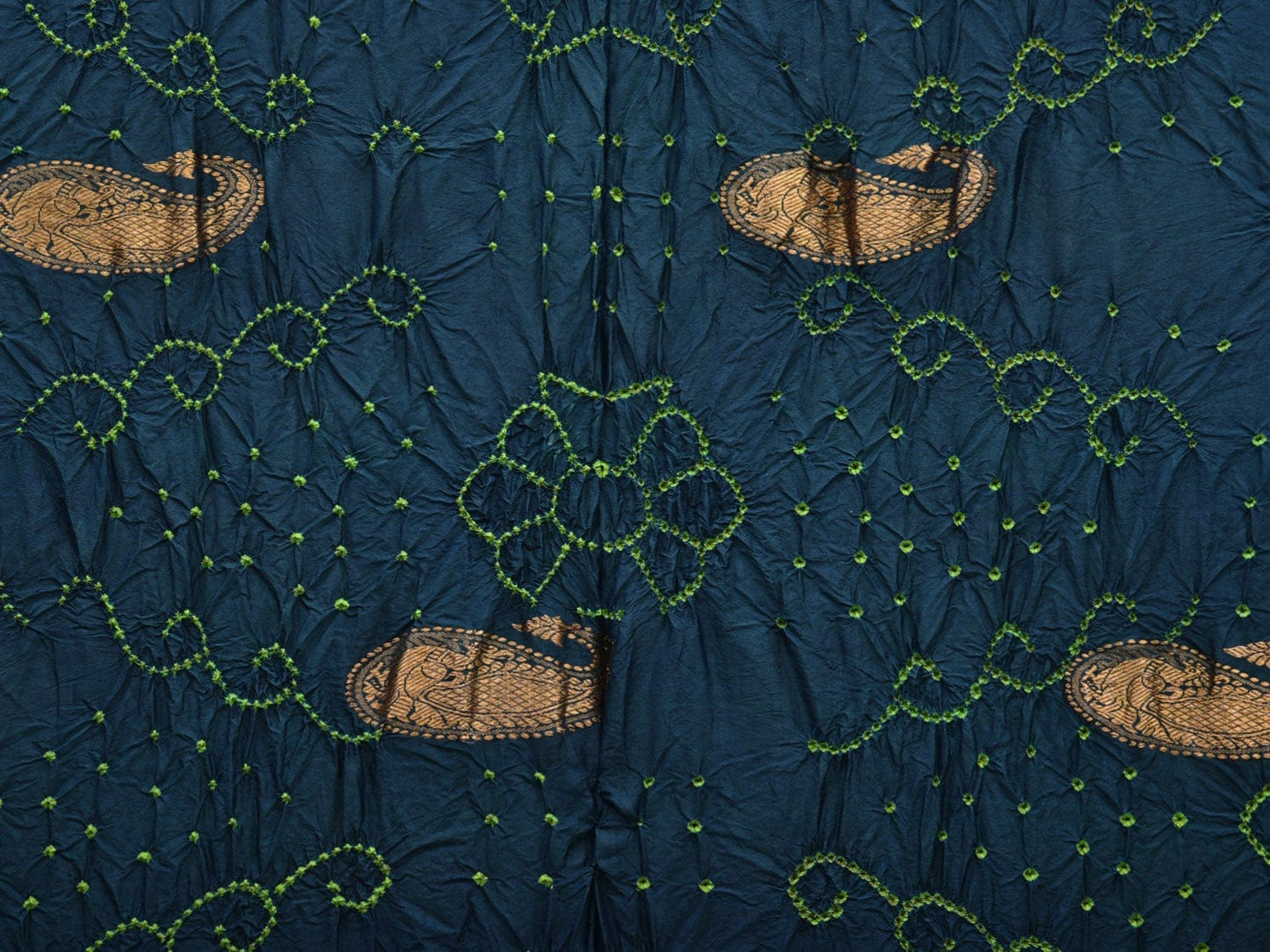 Teal Bandhani Kanchipuram Silk Handloom Saree with Mango Body Buta Design bn0320