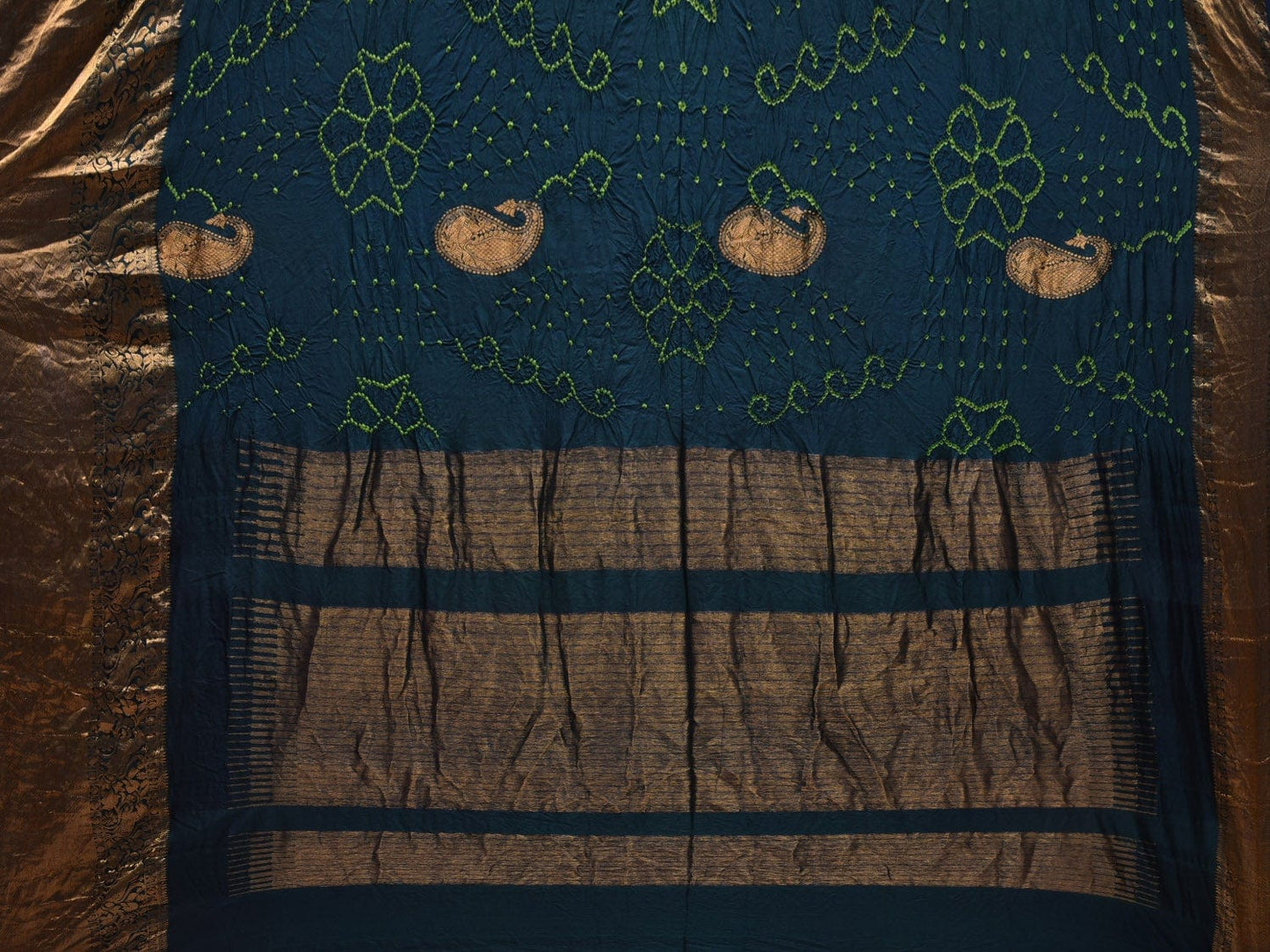 Teal Bandhani Kanchipuram Silk Handloom Saree with Mango Body Buta Design bn0320