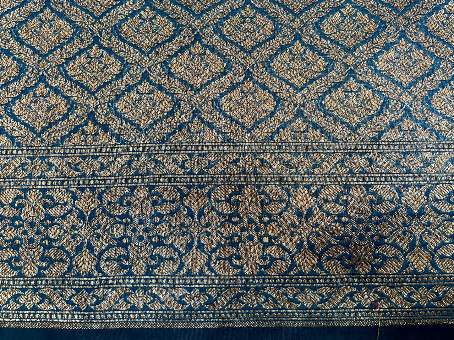 Teal Blue Antique Zari Banaras Katan Intricate Allover Brocade Saree with Border and Pallu Design b0347ds