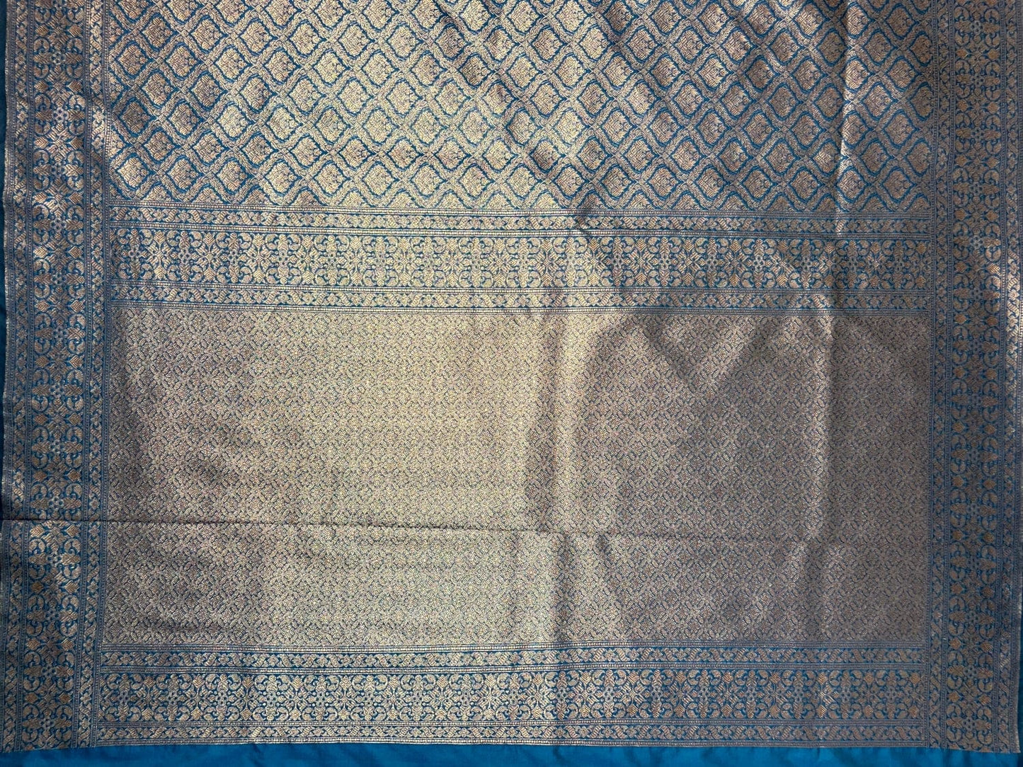 Teal Blue Antique Zari Banaras Katan Intricate Allover Brocade Saree with Border and Pallu Design b0347ds