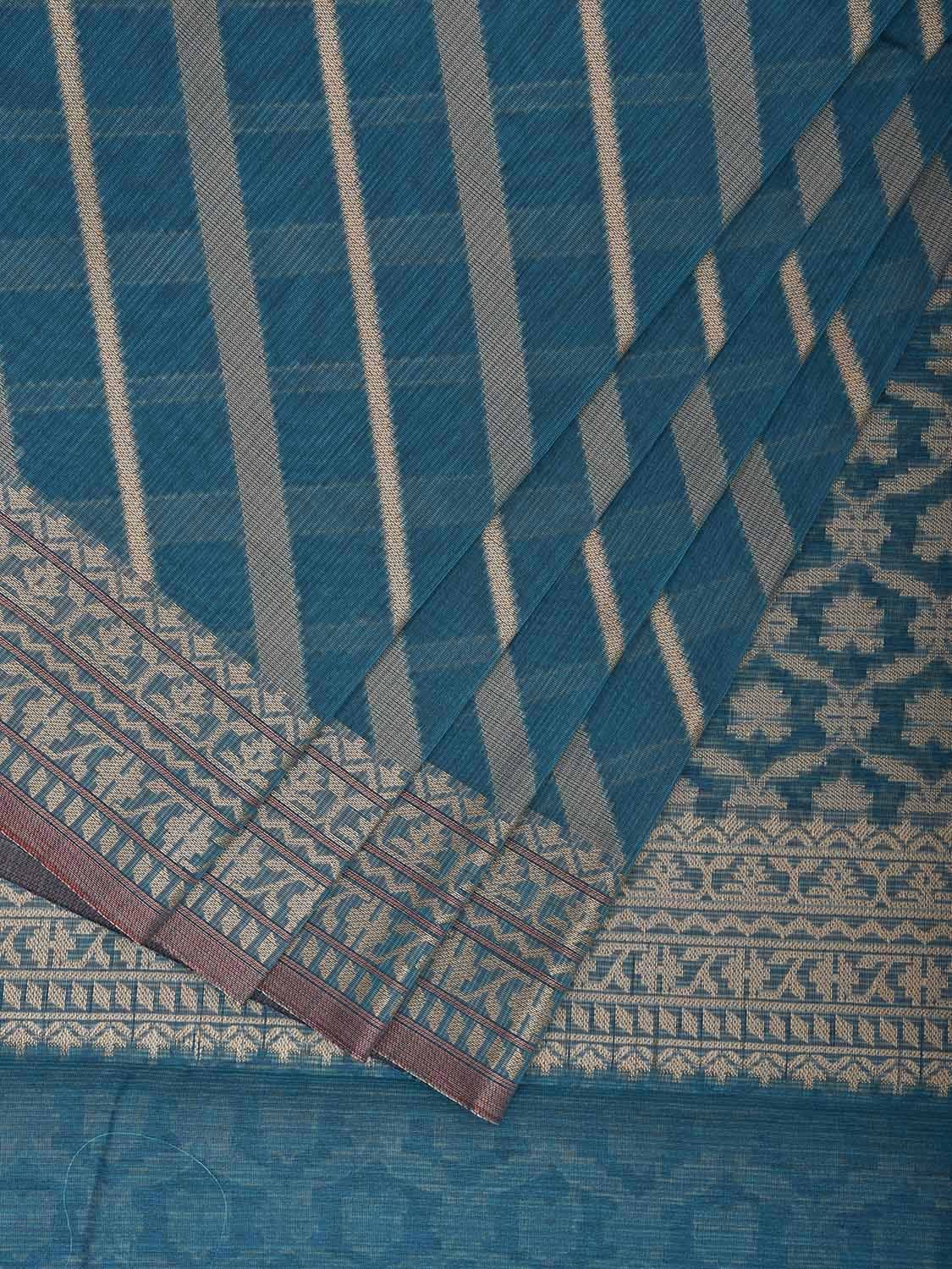 Teal Dhakai Jamdani Cotton Viscose Saree with Diagonal and Border Design dj0062