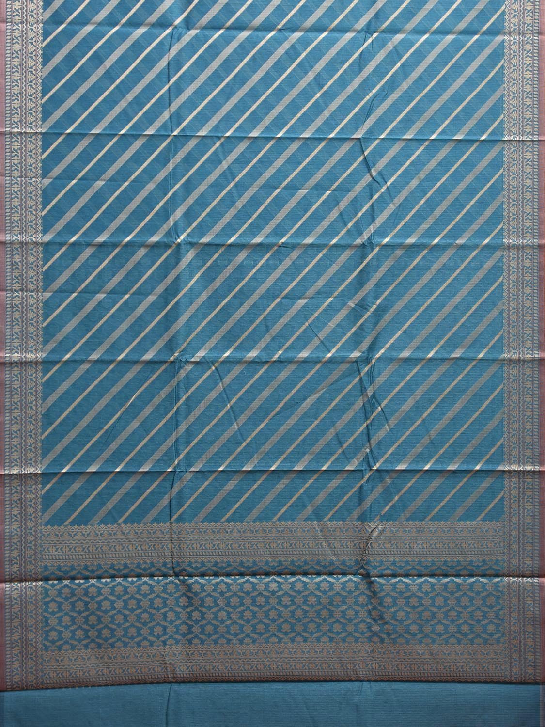 Teal Dhakai Jamdani Cotton Viscose Saree with Diagonal and Border Design dj0062