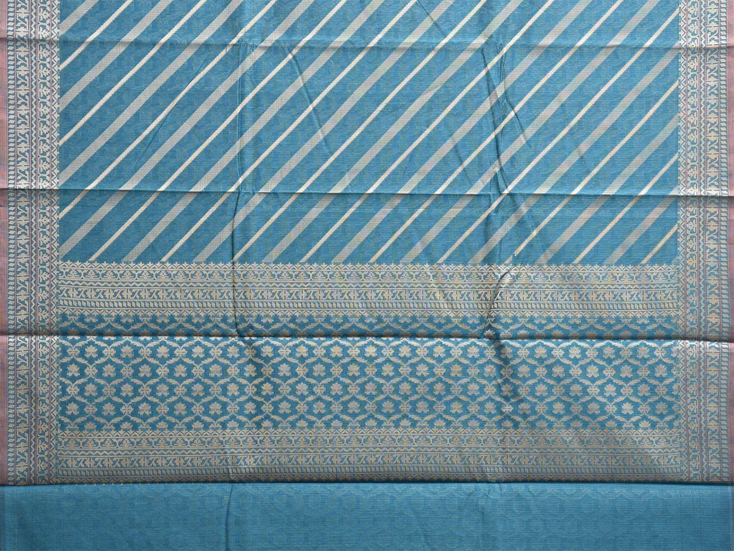 Teal Dhakai Jamdani Cotton Viscose Saree with Diagonal and Border Design dj0062