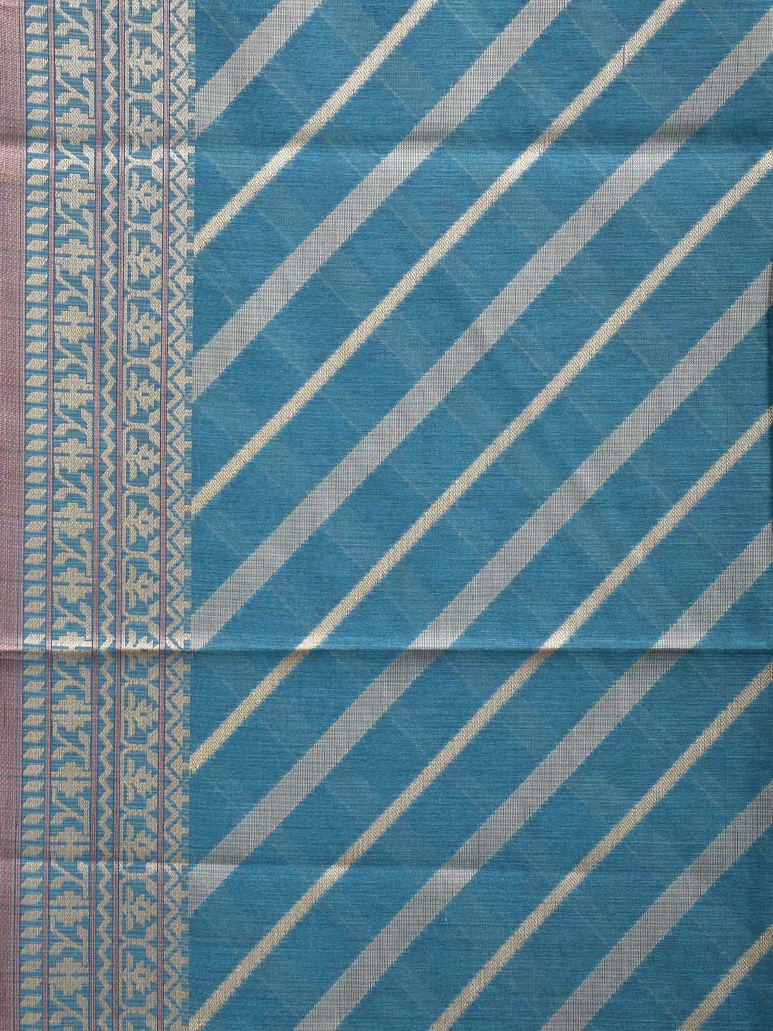 Teal Dhakai Jamdani Cotton Viscose Saree with Diagonal and Border Design dj0062
