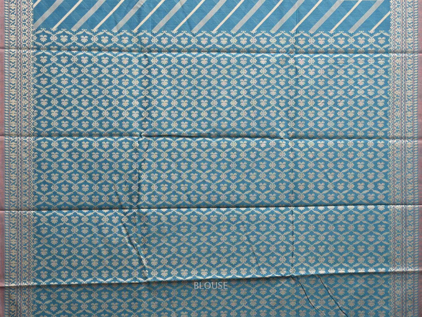 Teal Dhakai Jamdani Cotton Viscose Saree with Diagonal and Border Design dj0062
