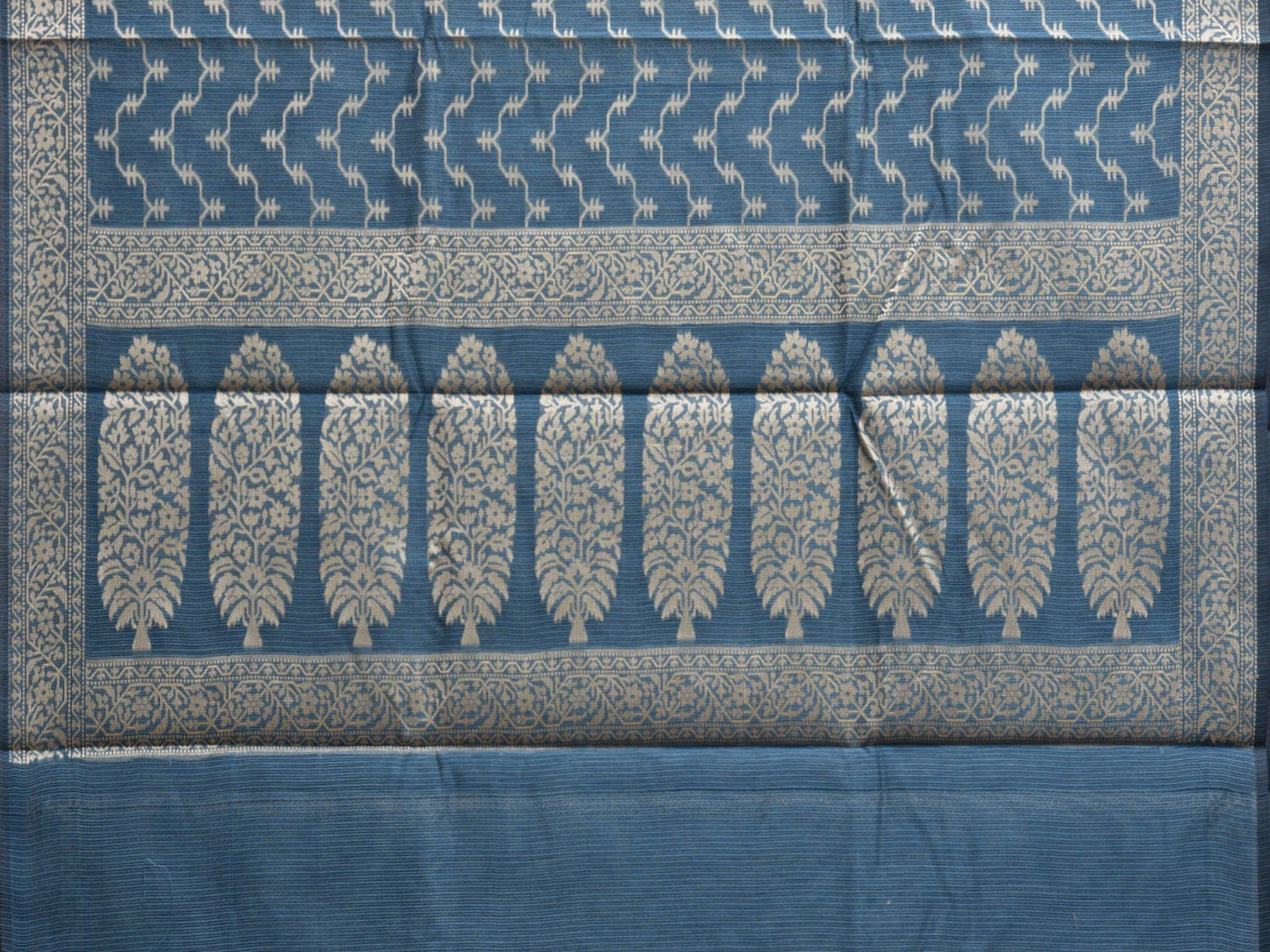 Teal Dhakai Jamdani Cotton Viscose Saree with Zig-Zag and Floral Pallu Design dj0076