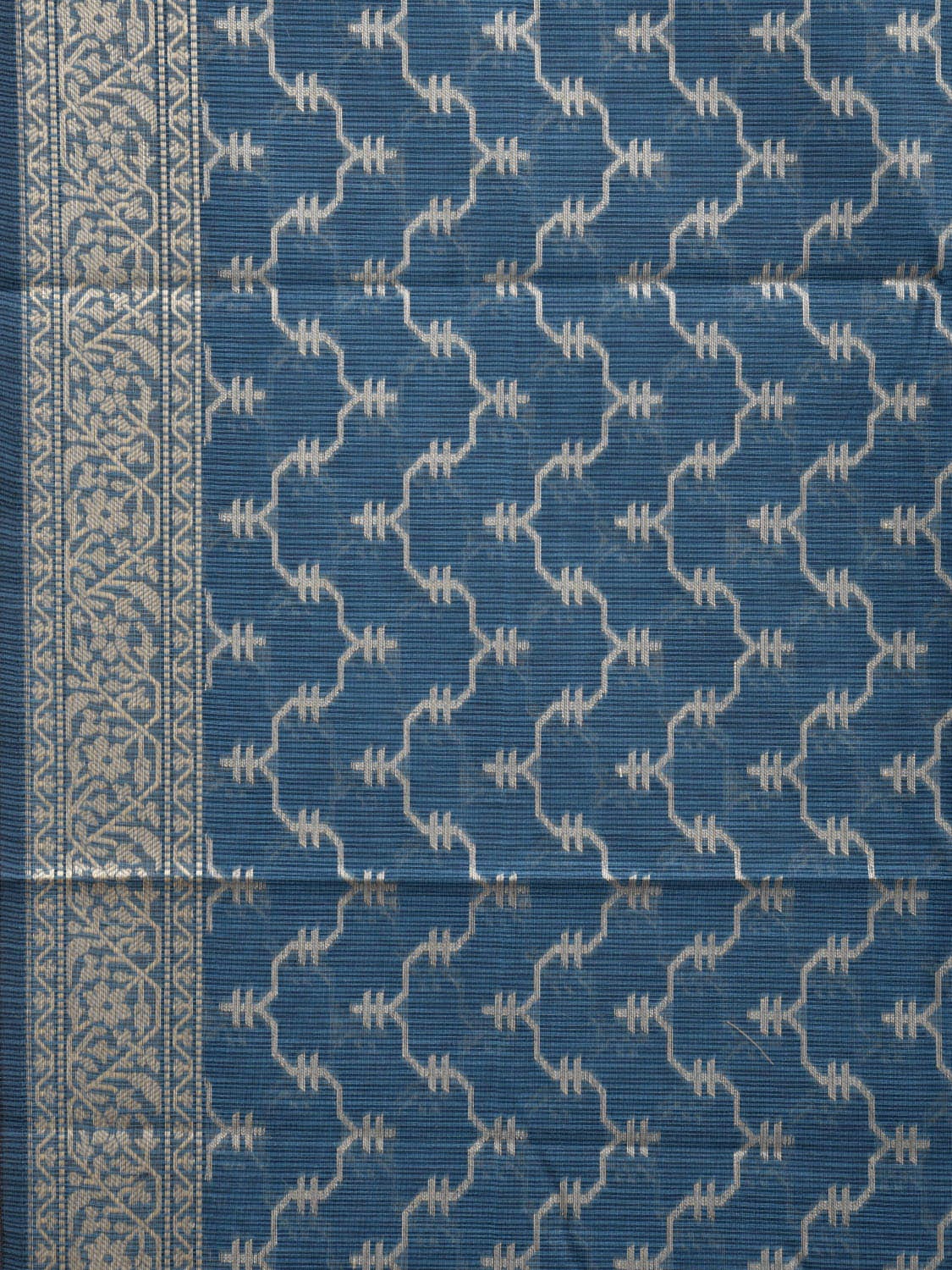Teal Dhakai Jamdani Cotton Viscose Saree with Zig-Zag and Floral Pallu Design dj0076