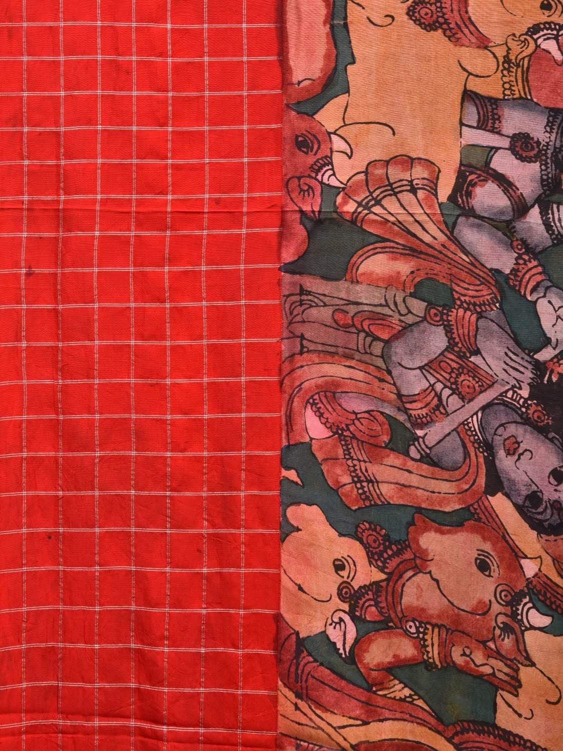 Teal Kalamkari Hand Painted Gadwal Silk Handloom Saree with Krishna Leela and Ganga-Jamuna Border Design KL0501