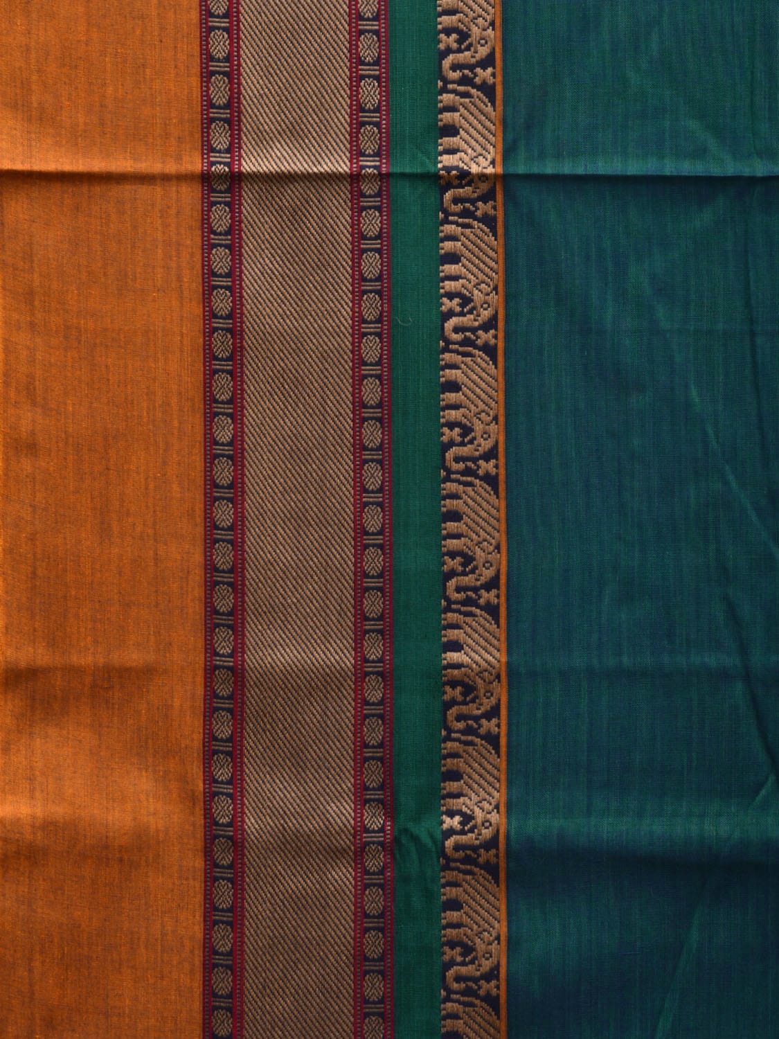 Teal Kanchi Cotton Plain Saree wtih One Side Border Design o0317