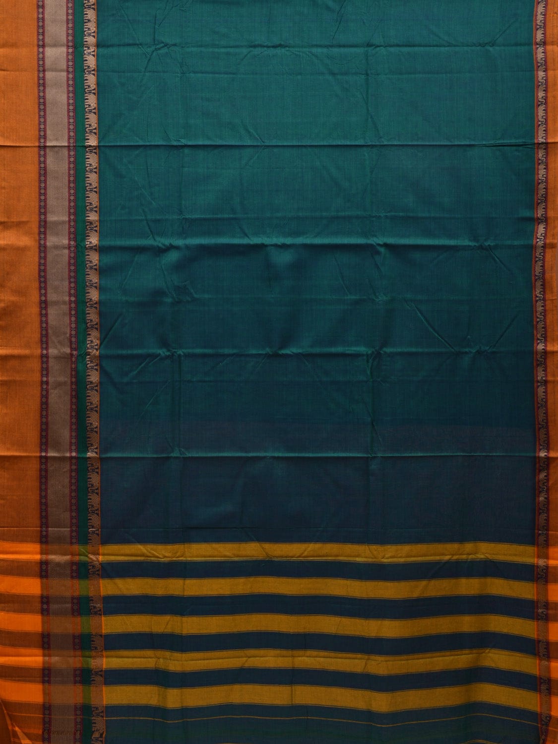 Teal Kanchi Cotton Plain Saree wtih One Side Border Design o0317