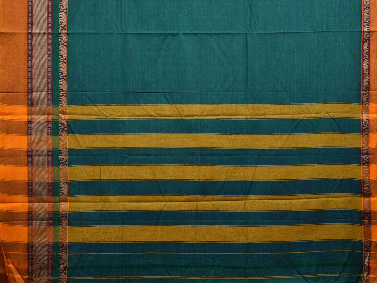 Teal Kanchi Cotton Plain Saree wtih One Side Border Design o0317