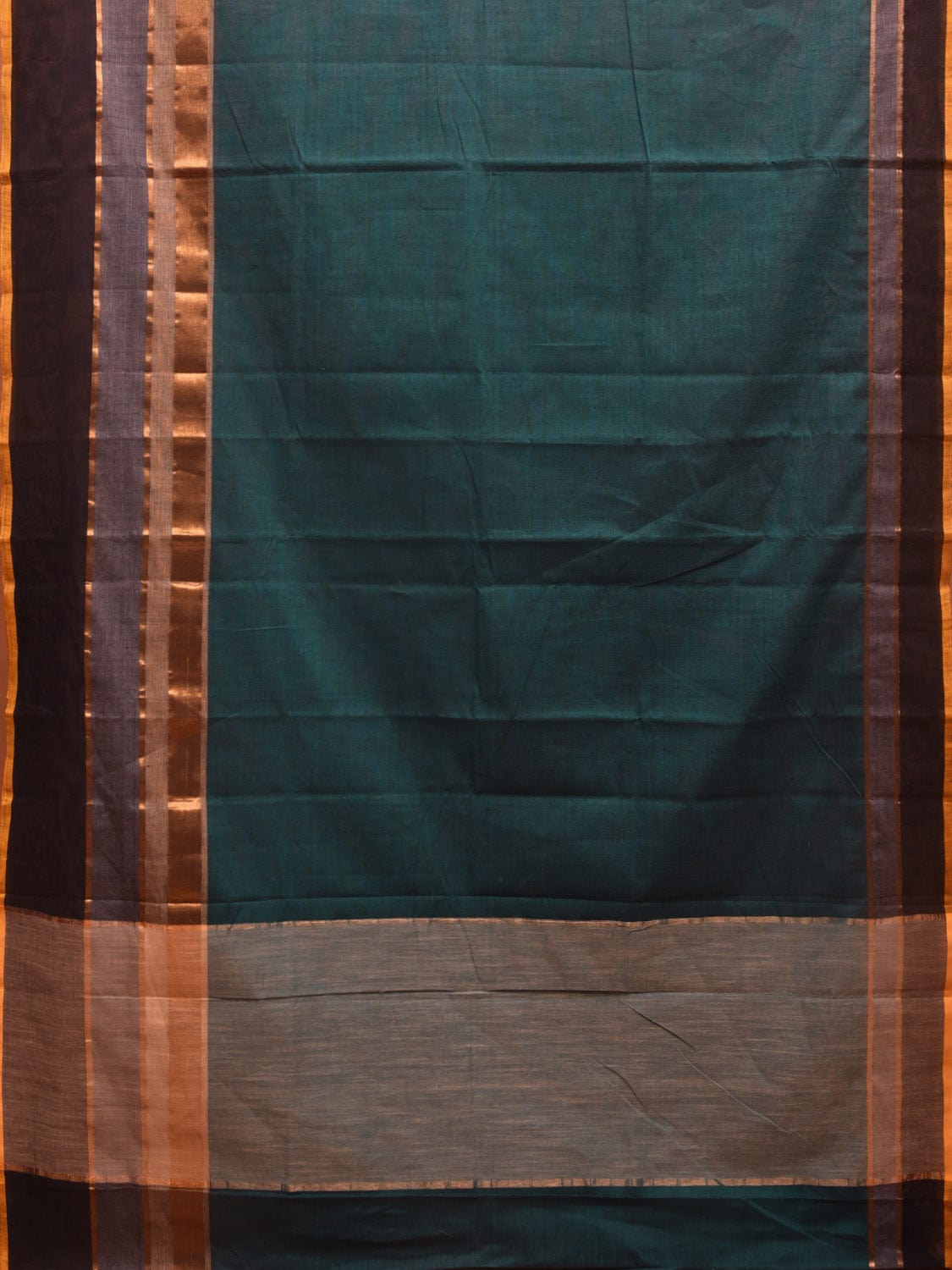 Teal Kanchipuram Cotton Saree with Strips Border Design k0596