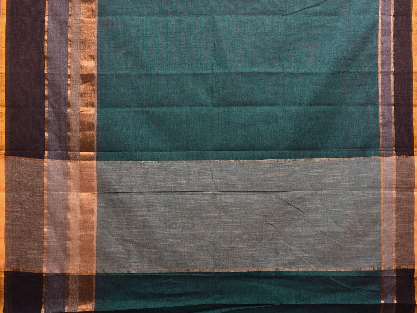 Teal Kanchipuram Cotton Saree with Strips Border Design k0596