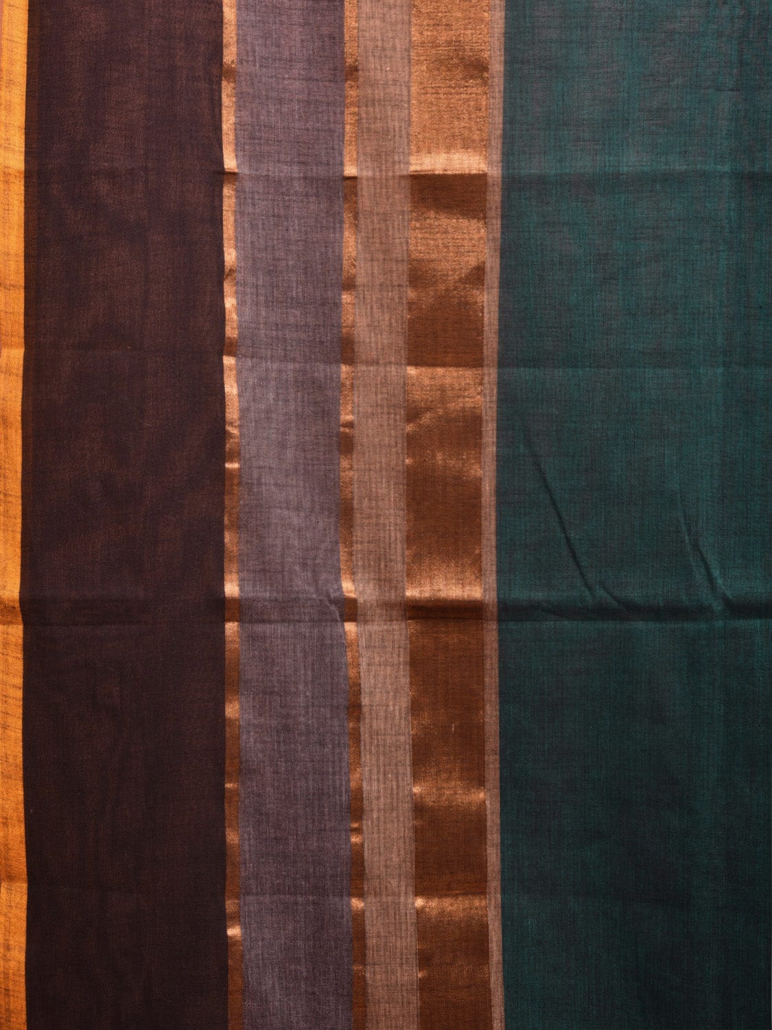 Teal Kanchipuram Cotton Saree with Strips Border Design k0596